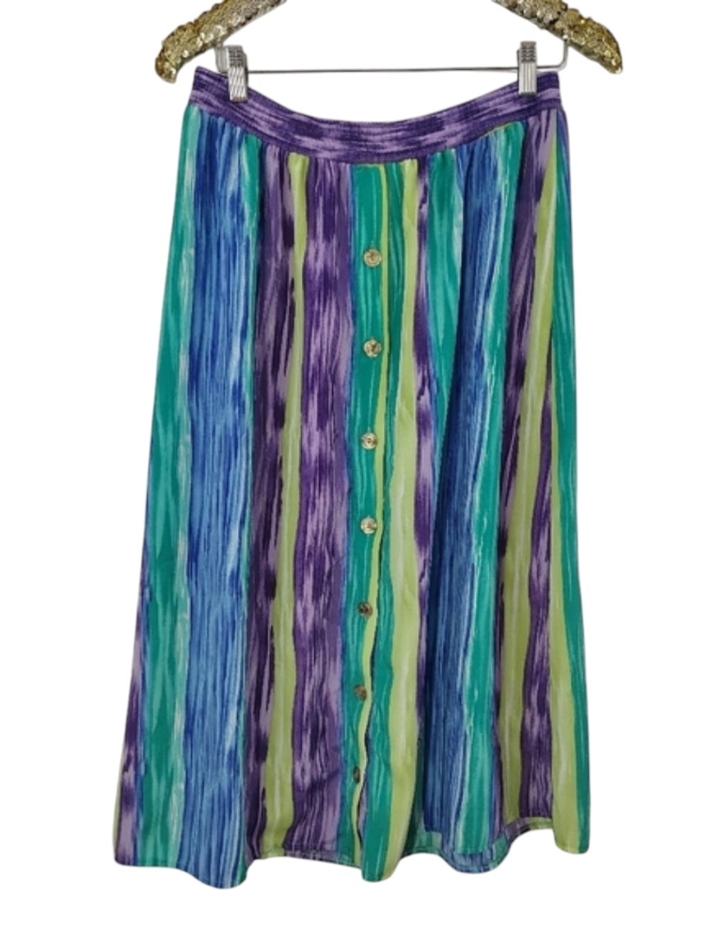Vintage 90s Teddi Womens Multicolor Plus Size Midi Skirt Coastal Chic Artcore